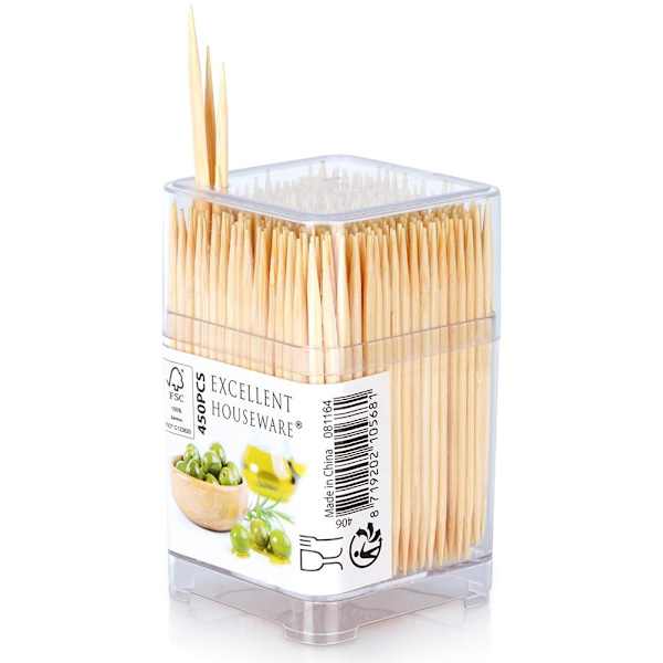 Trätandpetare i praktisk förpackning för snacks och måltider