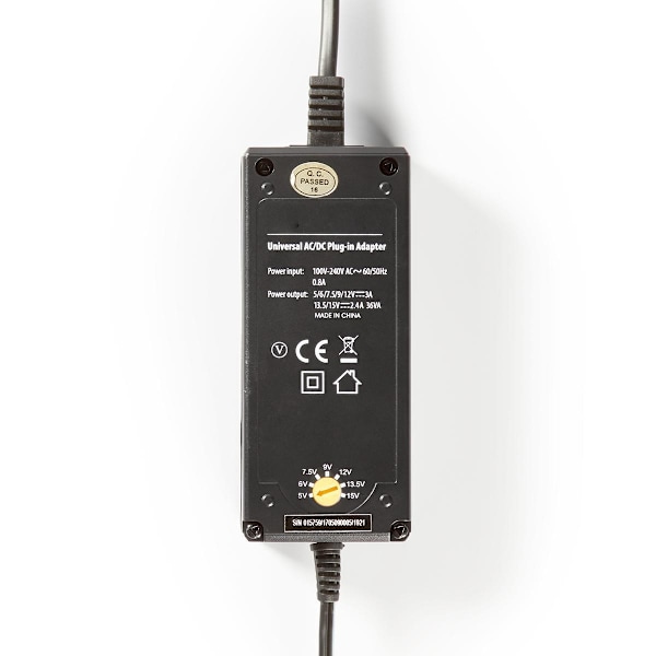 AC Yleisvirtalähde | 36 W | 5 - 15 V DC | 3.60 m | 2.4 A - 3.0 A A | 6 plug(s) | Musta