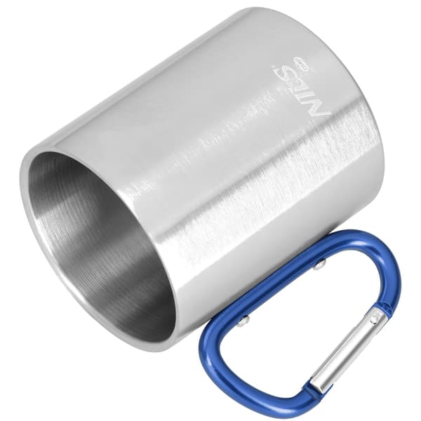Camping kop, karabinhage, 300 ml rustfrit stål, blå