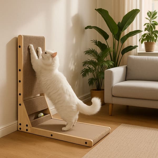 Pap Corner Cat Scratcher Seng med Legetøj Petsi