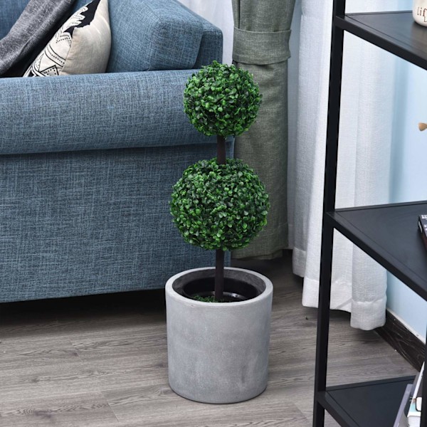 Kunstige planter Sæt med 2 Stor 67 cm kunstig plante med 2 kugler, kunstigt plasttræ i krukke, kunstigt træ som ægte til stue soveværelse Kontorhave M