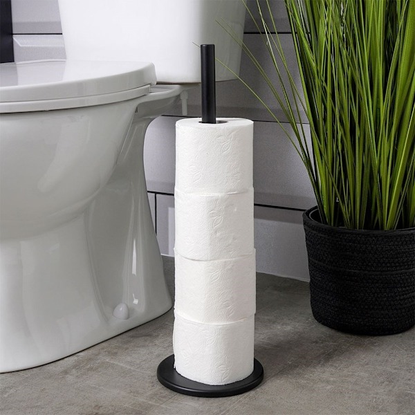 Stilfuld sort toiletrulleholder i rustfrit stål