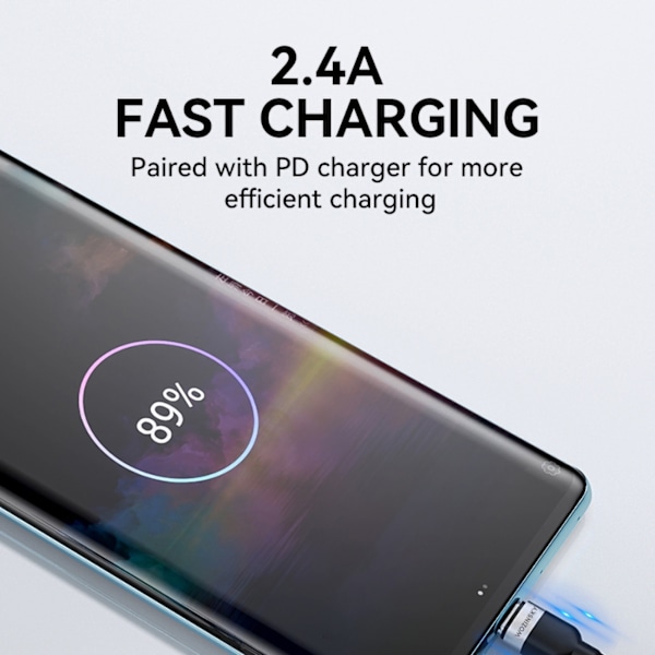 Punottu kaapeli USB-A - USB-C 2.4A 1m musta