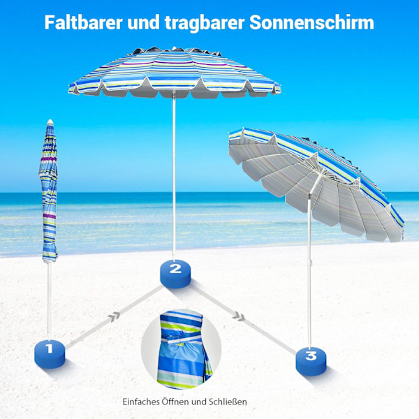 243cm strandparasoll utomhusparasoll strandparasoll aluminium tippbart uteplatsparasoll - ljusblått