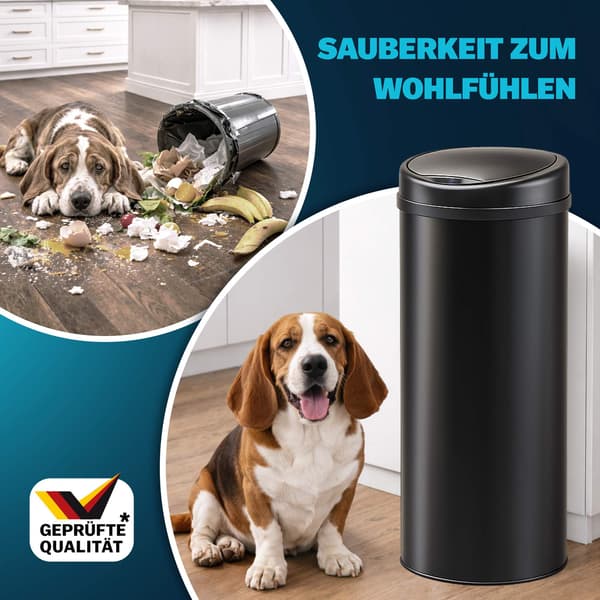 Sensor-affaldsbeholder, sort rustfrit stål, 40L