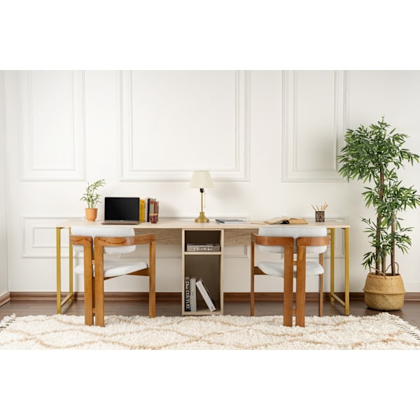 Study Desk Twin Study Desk - Travertin, Guld