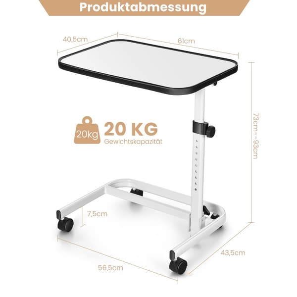 Justerbart sengebord med vippeplade, 73-93 cm