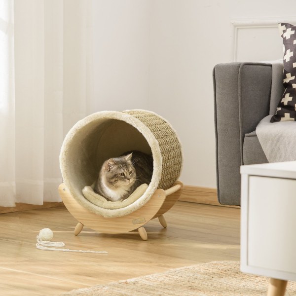 Cat Cave Hyllykissasängyllä, Raapimistyynyllä, Mäntypuuta, Flane