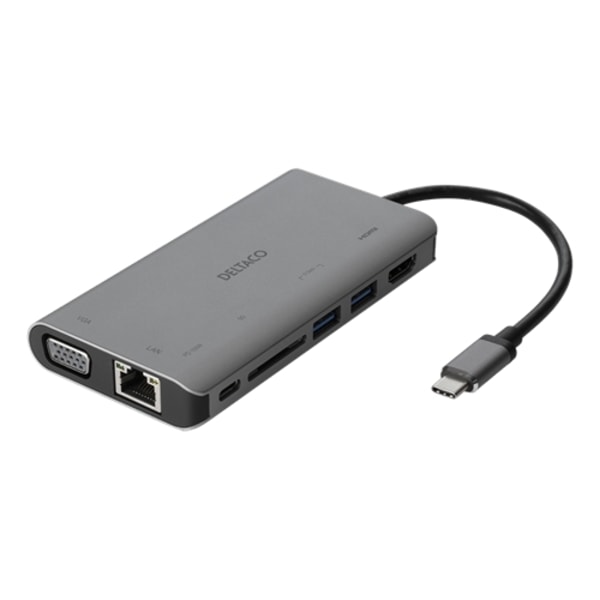 Deltaco 8-i-1 Hub USB-C till HDMI/VGA/USB 3.0 etc. - Grå