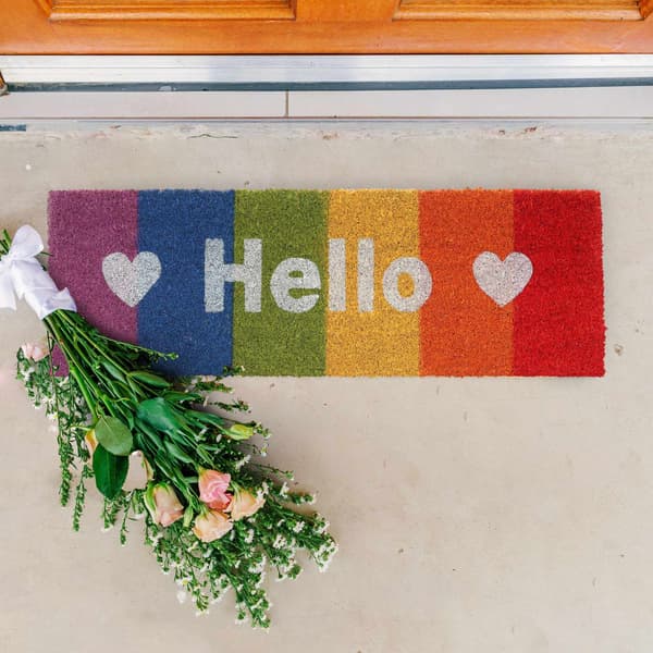 Kokos dørmåtte "Hello" regnbue