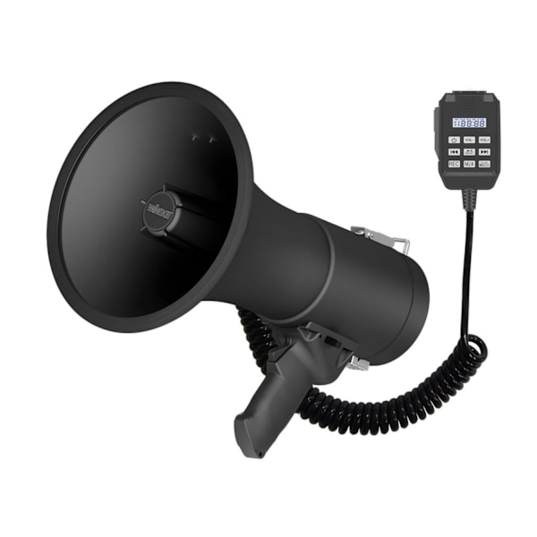 Kraftig megafon 50W, indbygget sirene, optagelse, lydstyrkejustering, Bluetooth-afspilning, håndholdt mikrofon og mp3-stik til lydrækkevidde over 1200
