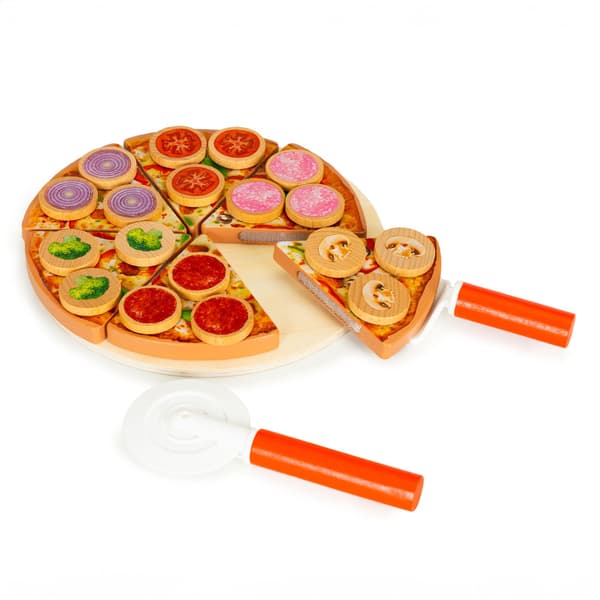 Träpizza för skärning med kardborre för barn, 27 element