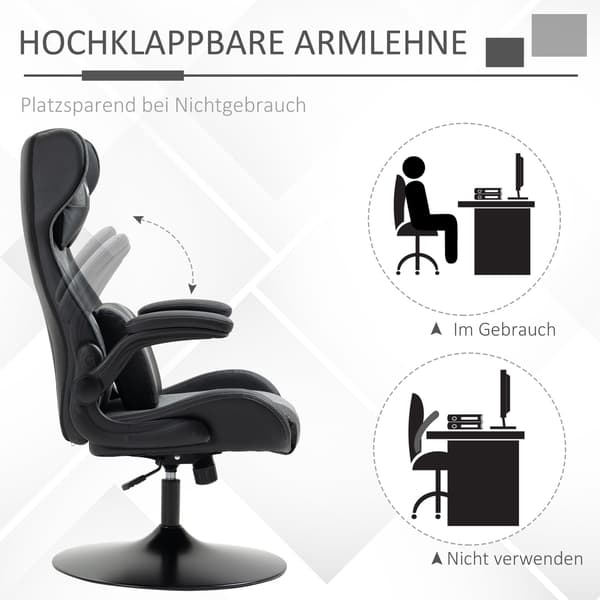 Spelstol, justerbar höjd, svart/grå, ergonomisk design