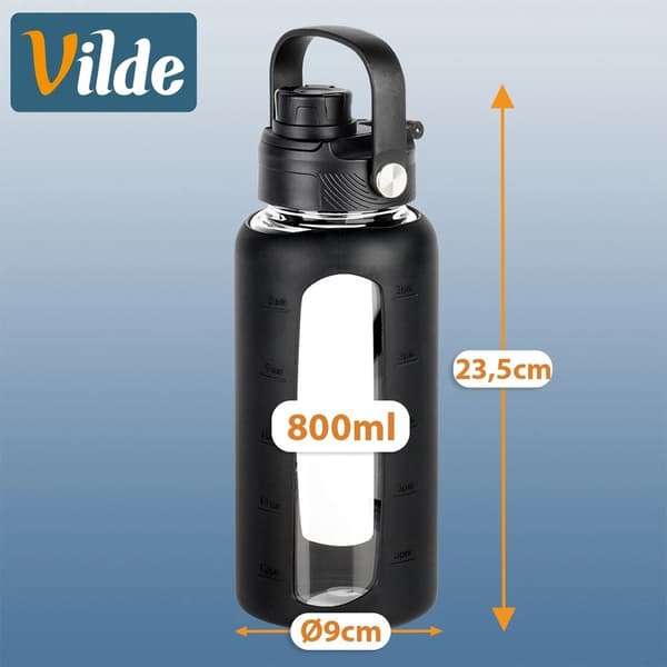 Glasvattenflaska med silikonhylsa, 800 ml
