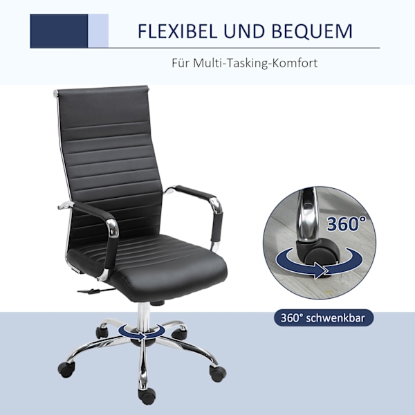 Kontorsstol ergonomisk chefsstol med vippfunktion, höj- och sänkbar, klädd i konstläder och skum, svart