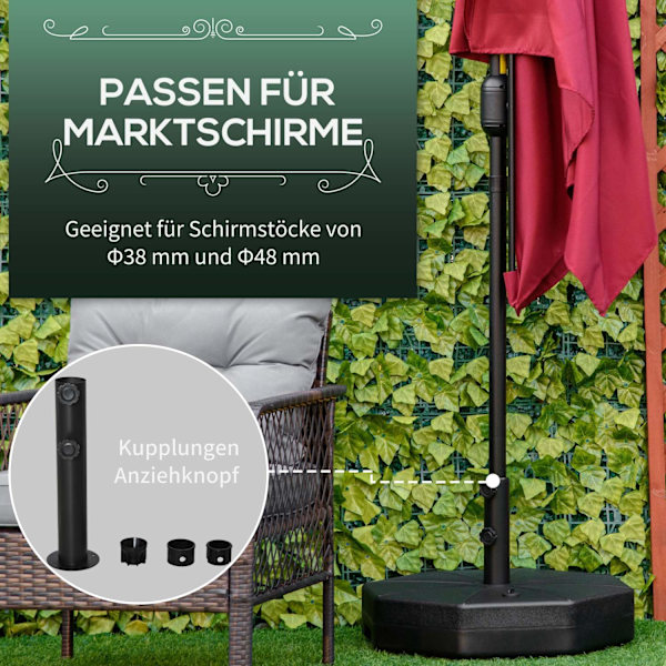 Parasolstativ 40 Kg Paraplystativ Til Parasolstænger 38 Mm/48 Mm Kan Fyldes Med Vand/Sand Parasolfod Ø60 X 36H Cm