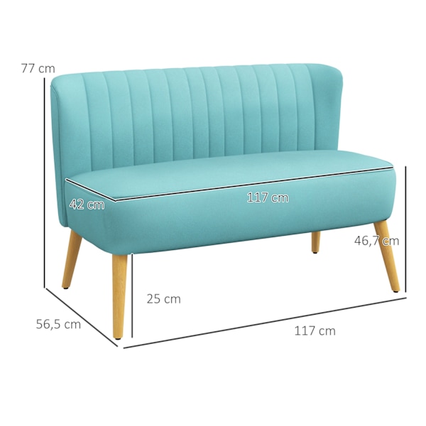 2-personers sofa, loveseat med hørlook, dobbelt sofa med træben, bæreevne op til 150 kg, grøn, 117 x 56,5 x 77 cm