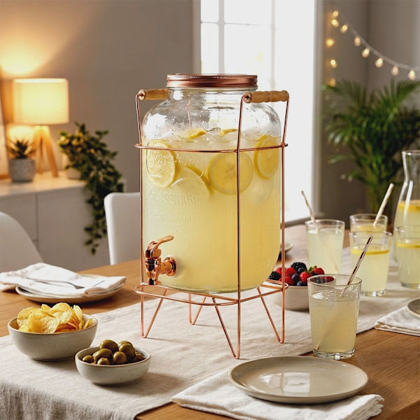 Drikkevaredispenser med hane og stativ, 8L glas