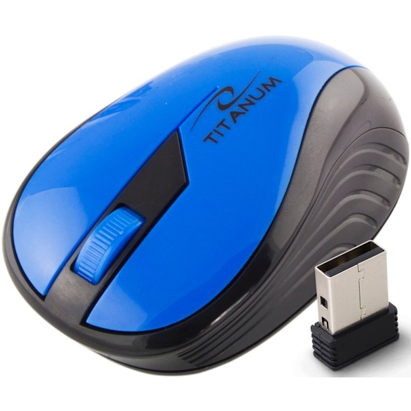 Titanum trådløs 2,4Ghz optisk mus 3D Usb Rainbow Blue Sort, Blå
