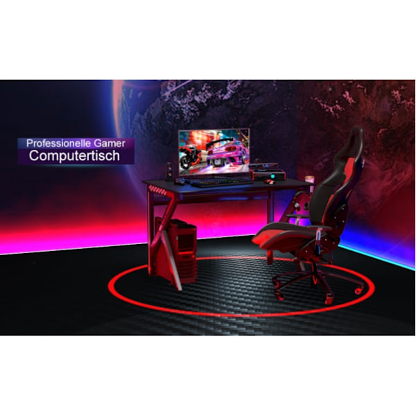 K-format spelbord med mugghållare för hörlurskrok och kabelhantering ergonomiskt datorbord svart