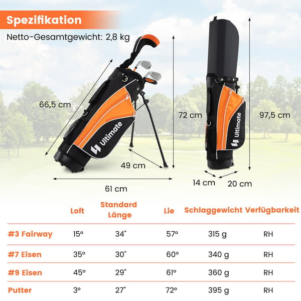 Golfklubbset för barn, högerhänt, 8-10 år, orange