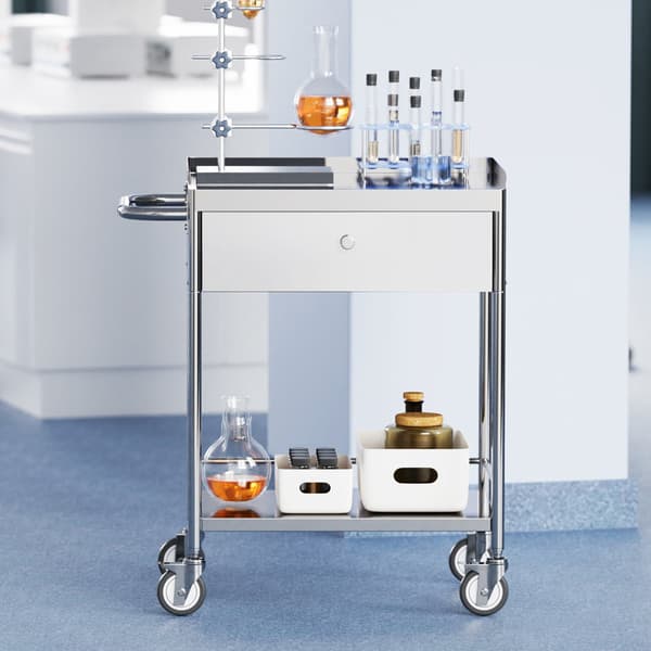 Medicinvogn, 2-etagers rustfrit stål, skuffe, 220 lb
