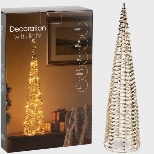 Guldfärgad LED-julgran med kon, 80 cm, 80 ljus