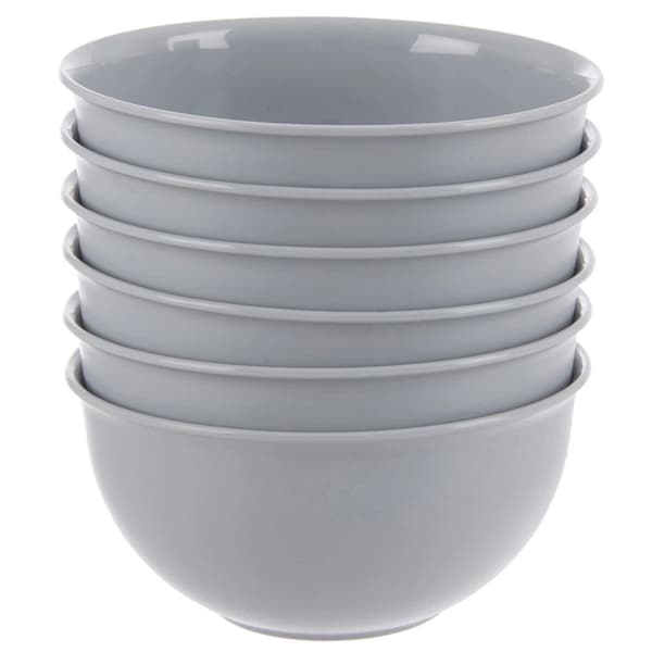 Sæt med 6 grå plastikskåle, 13 cm, 500 ml