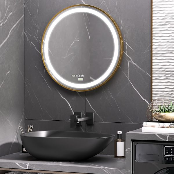 Väggspegel Dimbar Badrumsspegel Med Led-Ljus, Minnesfunktion Och Tidsvisning, Ip44, Aluminiumlegering, 60X60Cm