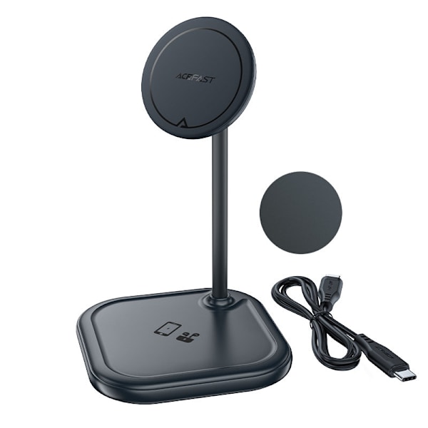2in1 Qi 15W langaton laturi ja teline iPhonelle ja Apple AirPods E6 mustalle