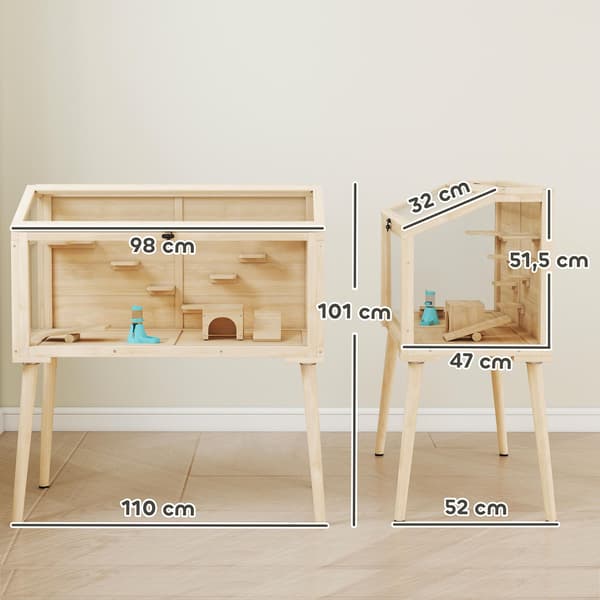 Hamsterbur med tilbehør, 110x52x101 cm, træ/plast