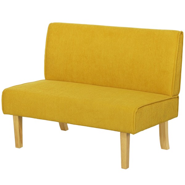 2 pers. sofa, sofa med fløjlslook, træben, polstret sofa, dobbeltsofa til soveværelse, stue, 110 x 62 x 85 cm, gul