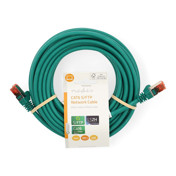CAT6 Nätverkskabel | RJ45 hane | RJ45 hane | S/FTP | 10.0 m | Rund | LSZH | Grön | Label