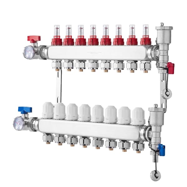 PEX-varmemanifold, 8-grenet, 1/2 tomme adaptere