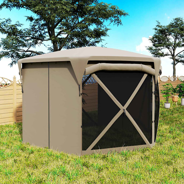 Sekskantet pavillon ca. 3,5x3m pop-up foldepavillon med aftageligt tag UV 30+ foldbart vandtæt partytelt havetelt med 5 sidepaneler havepavillon til c