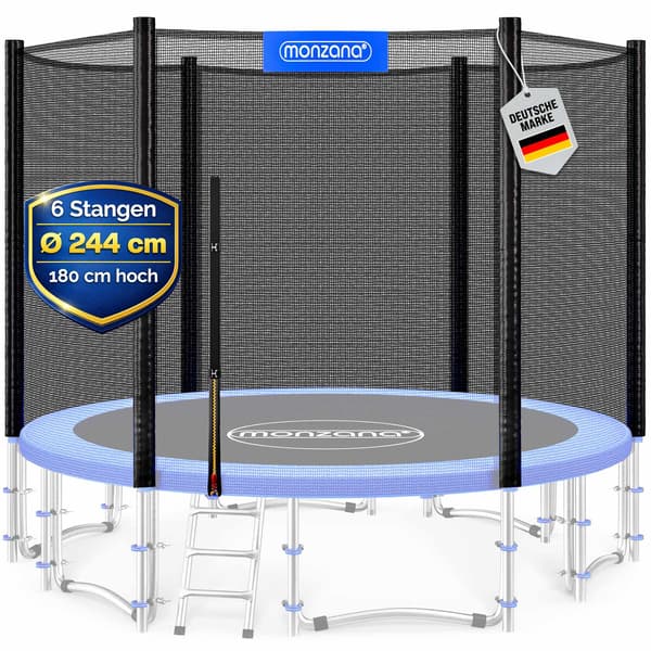 Trampolinsikkerhedsnet 2,4 m, rivefast, sort