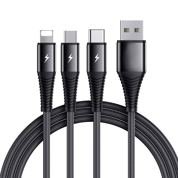 SIGN 3-in-1 Cable Lightning, USB-C, Micro-USB, 3A, 1,2 m - musta