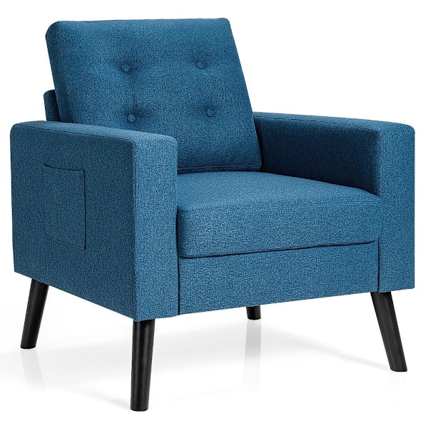 Fåtölj med 2 sidfickor Vingstol med armstöd och ryggkuddar 75 x 81 x 86 cm Blå 53cm sittdjup