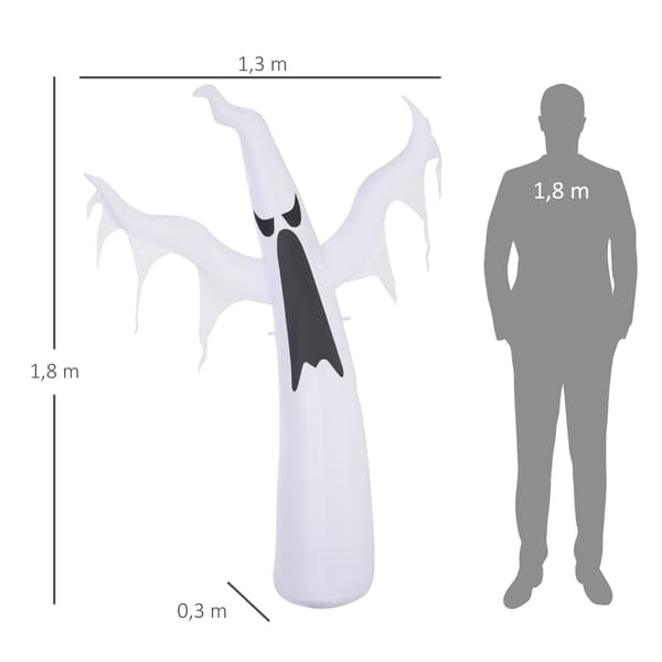 Uppblåsbart Halloween-spöke med LED-ljus, 1,8 m högt