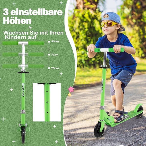Børneløbehjul med LED-hjul, foldbart, justerbart styr