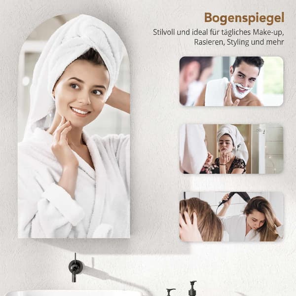 Spegelskåp för badrum, ramlös båge, justerbara hyllor, vit