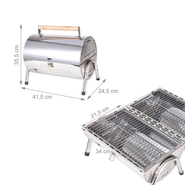 Sammenklappelig bordgrill i rustfrit stål med 2 riste