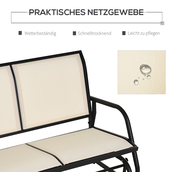 Keinutuoli 2-Istuttava Puutarhapenkki Puutarhakeinu Istuin Puistopenkki Metalli Puutarhakalusteet Musta + Beige 120 X 70 X 85 Cm