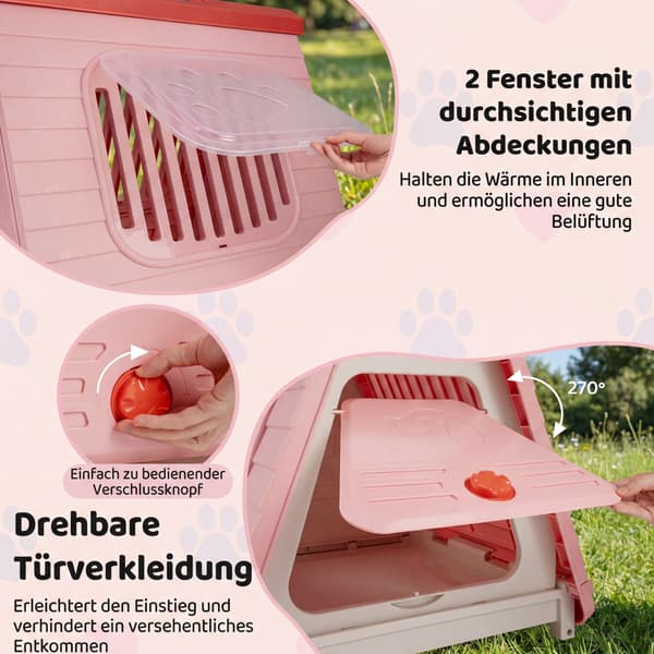 Udendørs hundehus med ventilerede vinduer, foldbart, lyserødt