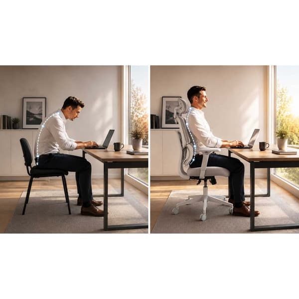 Ergonomisk kontorstol med justerbar nakkestøtte og net