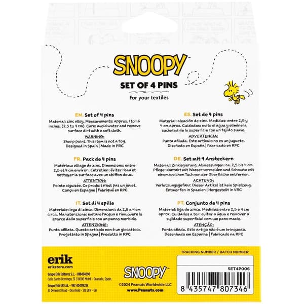 Snoopy 4-stiftsset för samlare, emalj, tecknad design