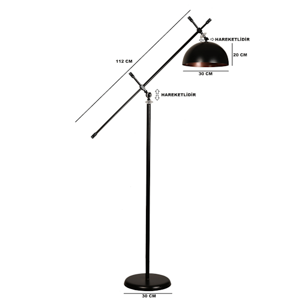 Gulvlampe Hans Lambader Siyah Ayak Retro 3 Başlıklı