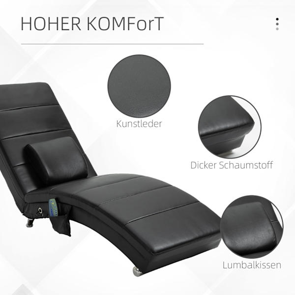 Loungestol Afslapningsstol Med Massagefunktion, Højt Ryglæn Og Pude Imiteret Læder Metalskum Sort 58 X 163 X 87 Cm