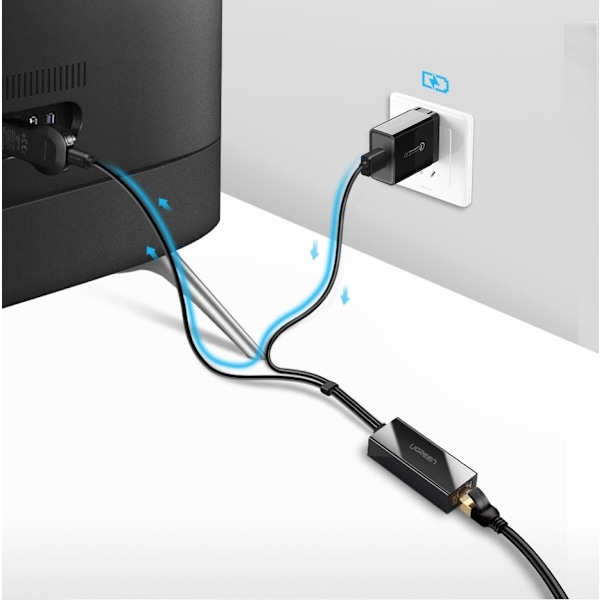 Ulkoinen LAN-mikro-USB-verkkokortti 100 Mbps Chromecastille 1m musta