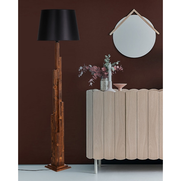 Gulvlampe Kule Ceviz Ahşap Lambader Pramit Siyah Abajurlu